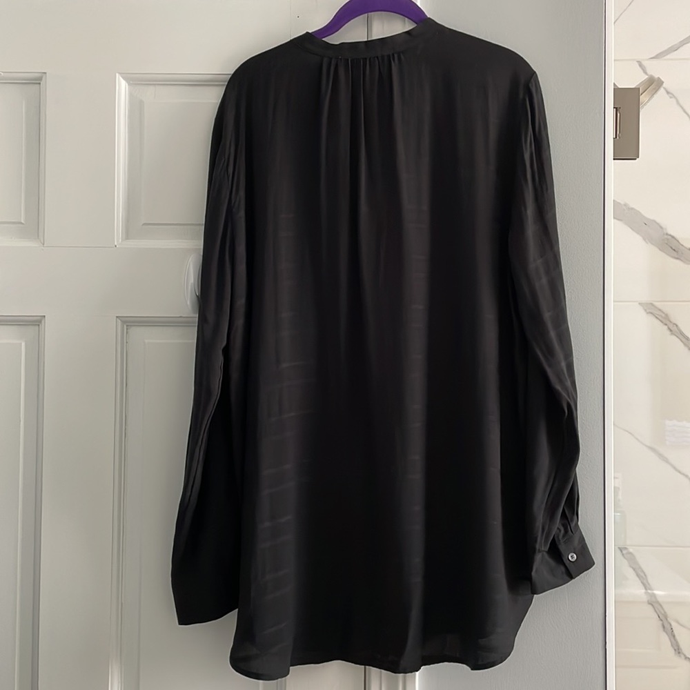 NWT LOFT Black Stitch-Detail Textured Stripe Button-Up Long Sleeve Tunic Top - Picture 9 of 12